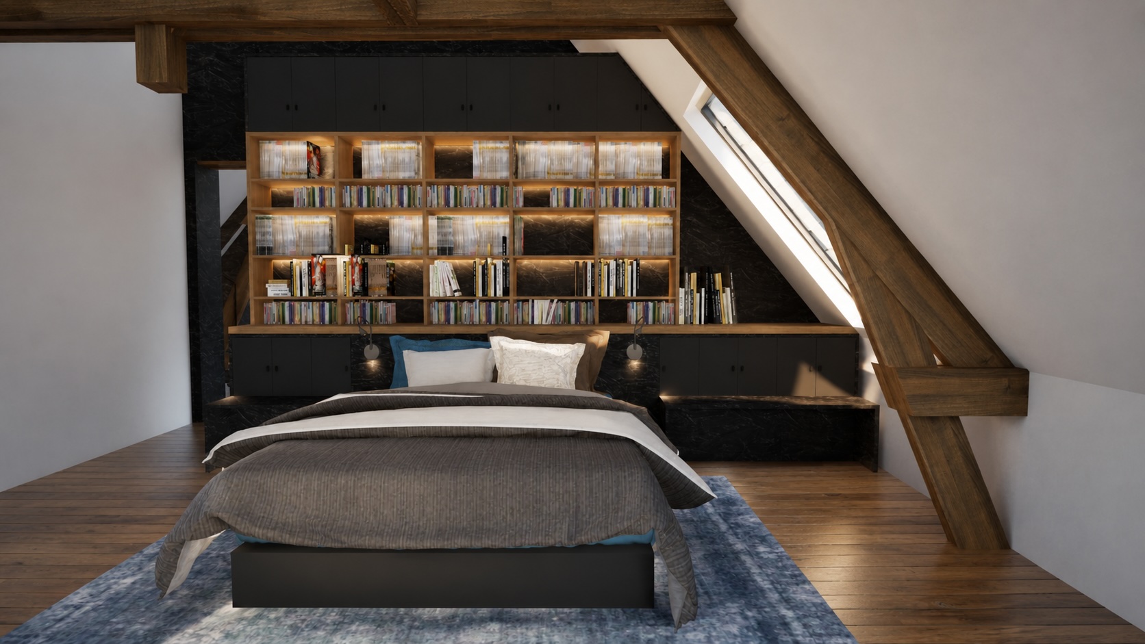 7-OX R+3 bibliothèque tête de lit 3D-Agence Quidé Leblon